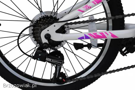 Rower 20 ALUMINIOWY z przerzutkami SHIMANO NOWY Biało-fioletowo-różowy