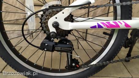 Rower 20 ALUMINIOWY z przerzutkami SHIMANO NOWY Biało-fioletowo-różowy