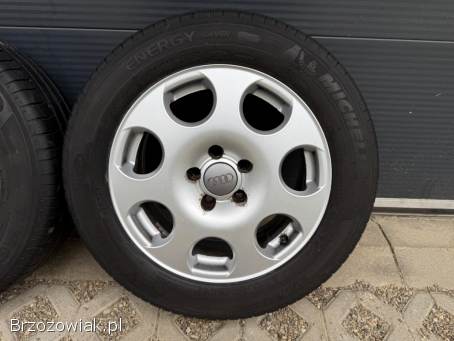 Koła letnie 5x112 R16 Audi 7J ET42 57,  1 stan DB + 205/60 Michelin 5 mm VW Skoda