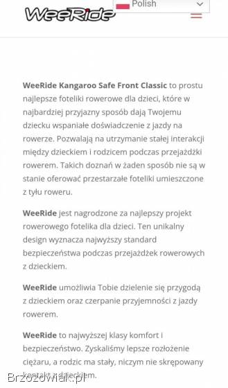 Sprzedam fotelik rowerowy WeeRide Safe Front Classic