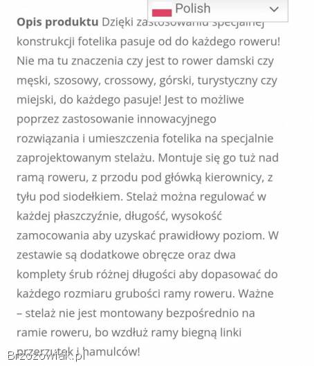 Sprzedam fotelik rowerowy WeeRide Safe Front Classic