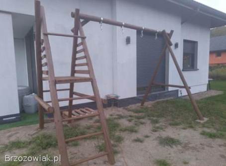 Nowy drewniany plac zabaw huśtawka zjeżdżalnia stelaż