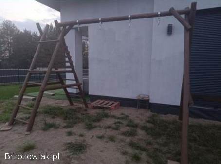 Nowy drewniany plac zabaw huśtawka zjeżdżalnia stelaż