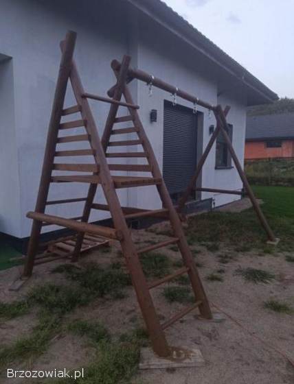Nowy drewniany plac zabaw huśtawka zjeżdżalnia stelaż