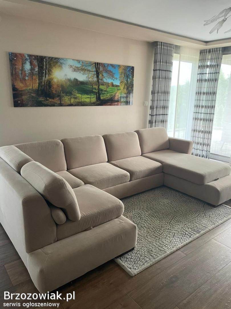 Sofa narożna U z funkcją spania i pojemnikiem 340x190 cm beżowa