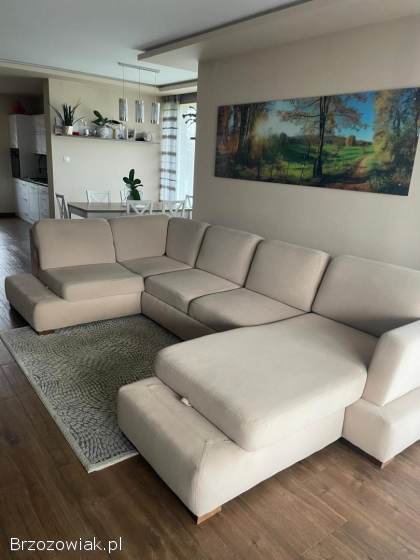 Sofa narożna U z funkcją spania i pojemnikiem 340x190 cm beżowa