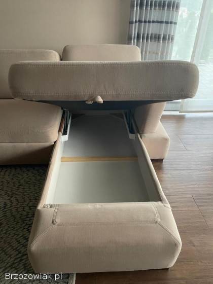 Sofa narożna U z funkcją spania i pojemnikiem 340x190 cm beżowa