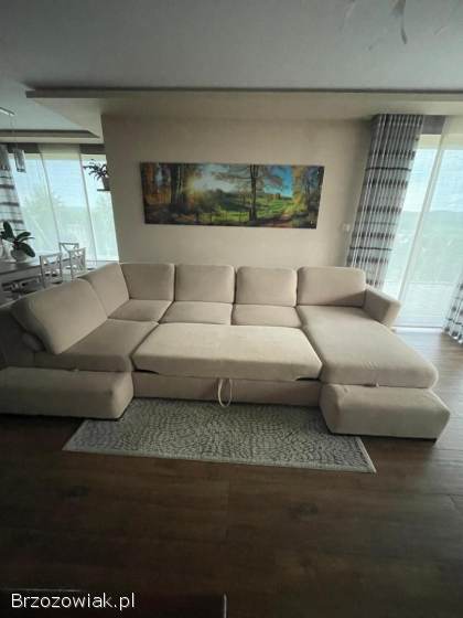 Sofa narożna U z funkcją spania i pojemnikiem 340x190 cm beżowa
