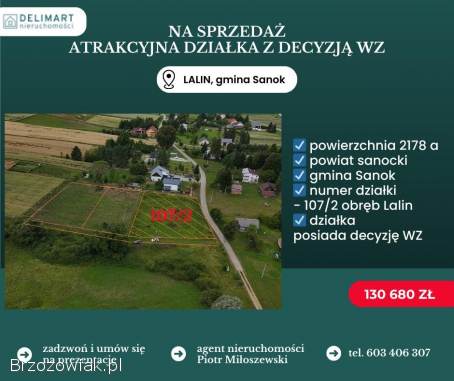 Działka w Lalinie z wz na sprzedaż