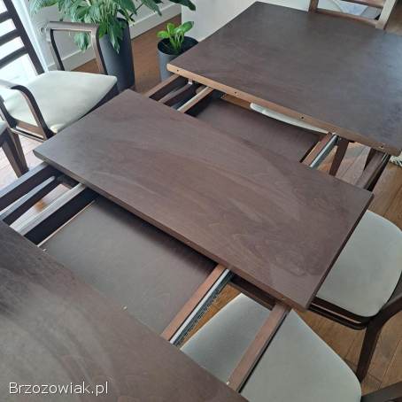 Drewniany stół + krzesła + krzesła barowe