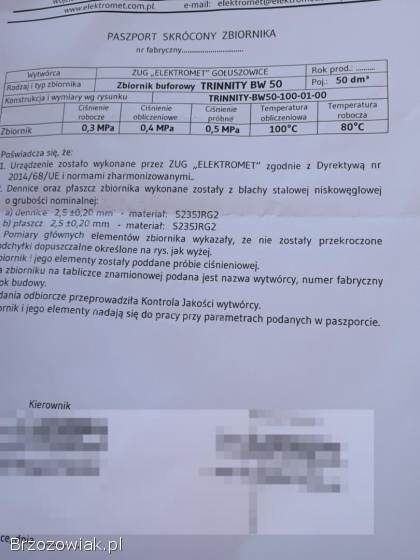 Sprzedam zbiornik buforowy obj.  50l