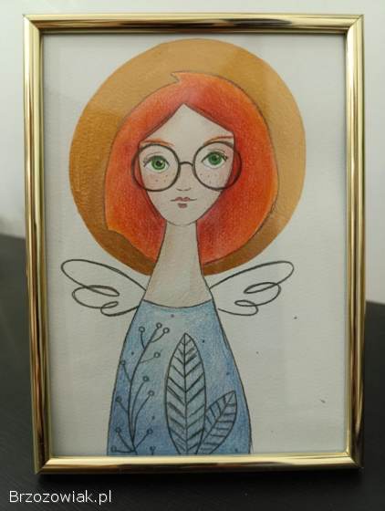 Aniołki ręcznie malowane z ramką