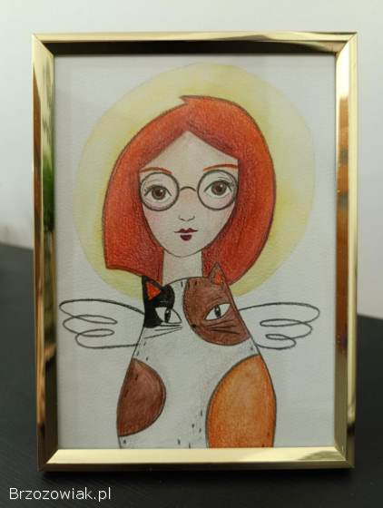 Aniołki ręcznie malowane z ramką