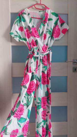 Kombinezon damski kwiatowy szerokie spodnie szwedy pasek XS S M