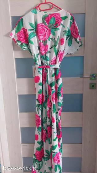 Kombinezon damski kwiatowy szerokie spodnie szwedy pasek XS S M