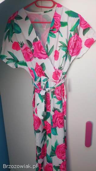 Kombinezon damski kwiatowy szerokie spodnie szwedy pasek XS S M