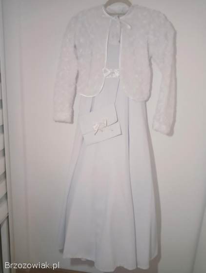 Elegancka sukienka komunijna z bolerkiem i torebką