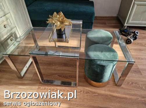 Szklana lawa stolik Katrine glamour pufy