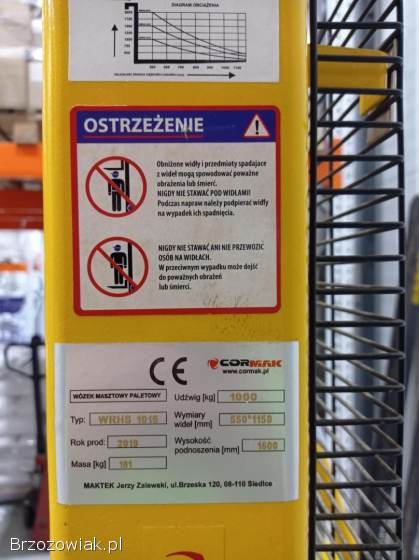 Paleciak ręczny sztaplarka 1000 kg udźwig